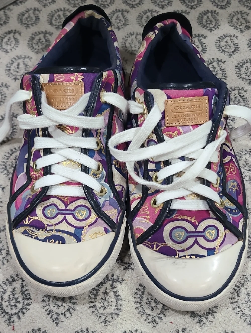 Coach Pink and Purple Patterned Lace-Up Sneakers